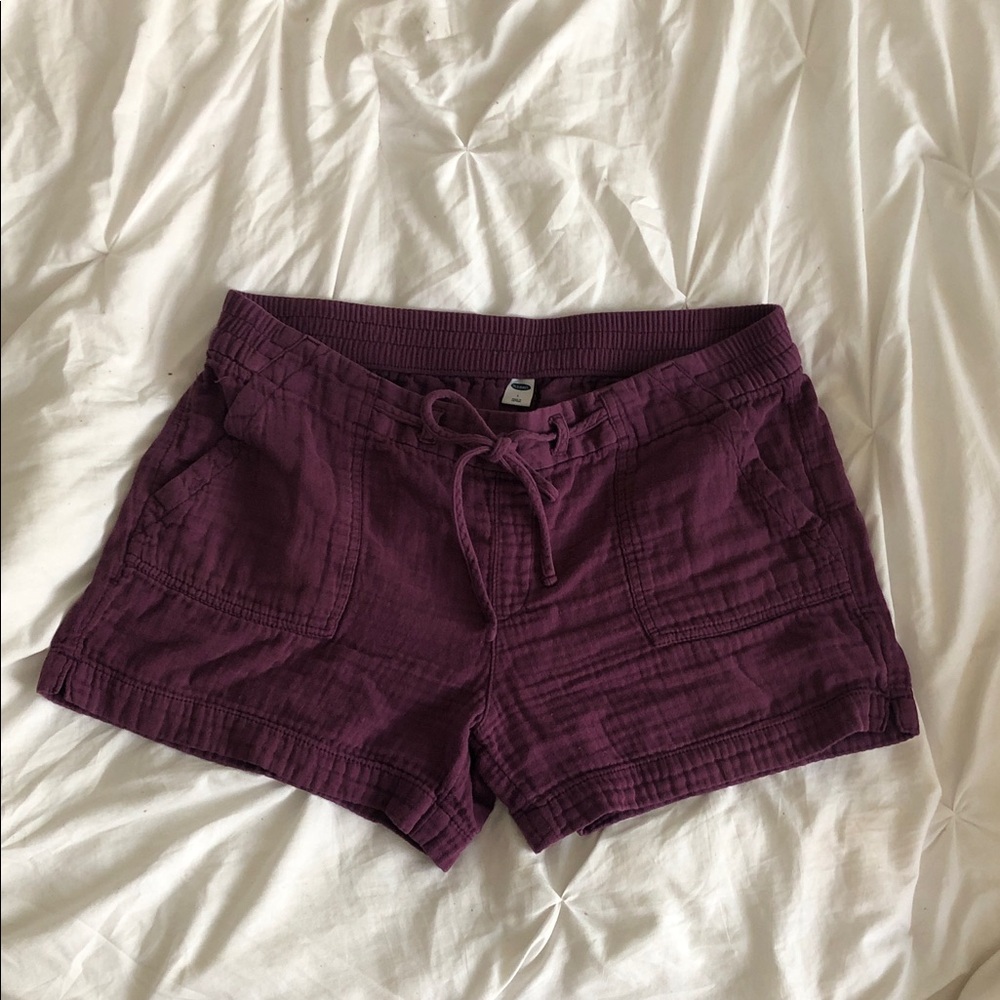 Purple Crinkle Gauze Drawstring Women’s Casual Shorts